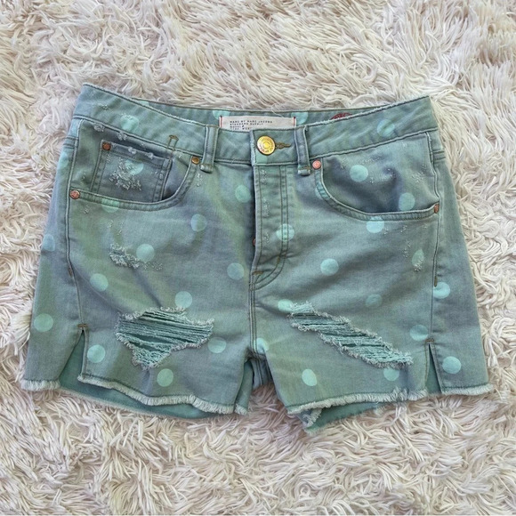 Marc by Marc Jacobs Size 29 Dandy Dot Seafoam Distressed Shorts mid rise mint - Picture 1 of 9